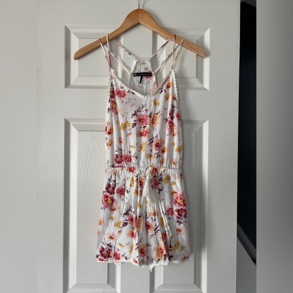 House of Harlow 1960 Romper XS Floral Boho White Crinkle Gauze Summer Festival